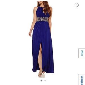 R&M Richards Embellished Halter Evening Gown